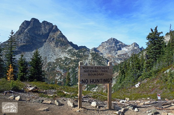 Northj Cascades National Park Boundary Sign at Dog Friendly Heather Pass