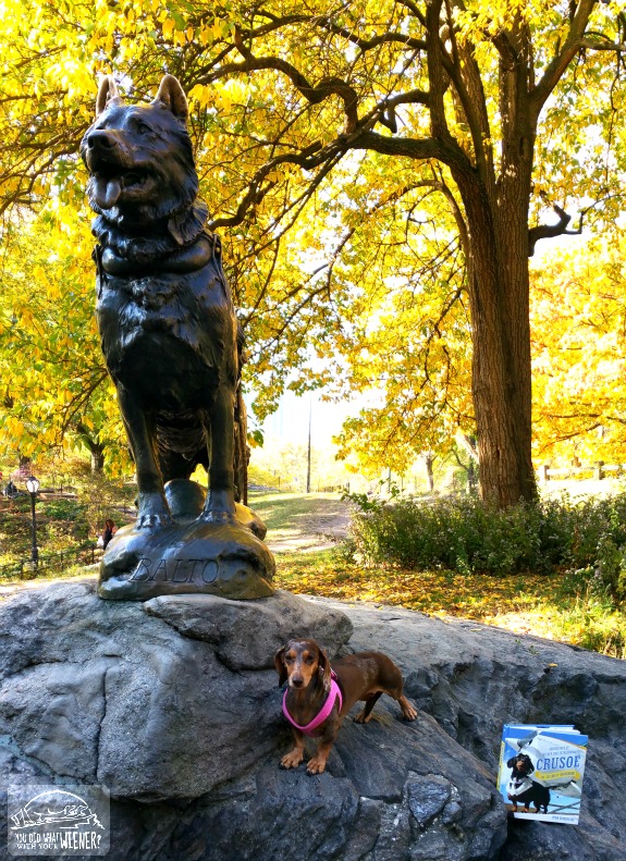 Gretel and Crusoe at the Balto statue in Central Park