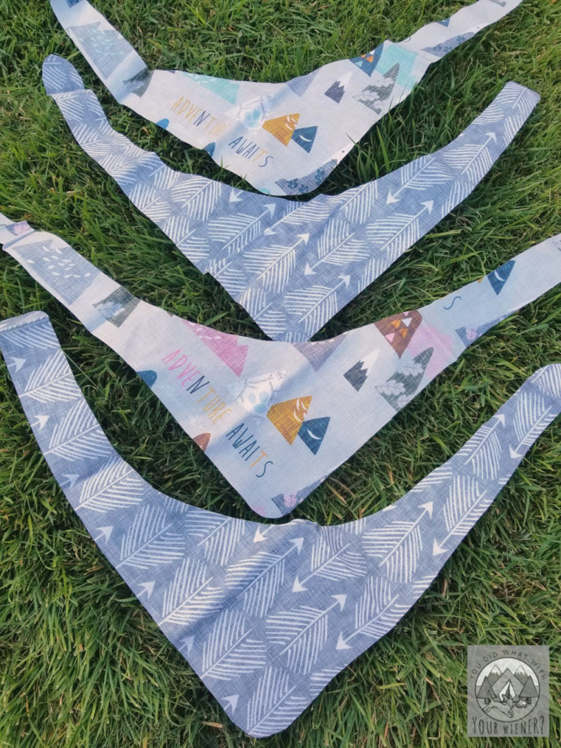 Simple dog bandanas cut out of a piece of fabric