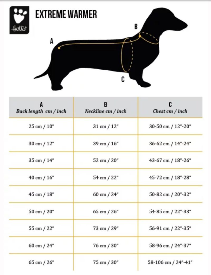 Hurtta Jacket Sizing Guide for Dachshunds